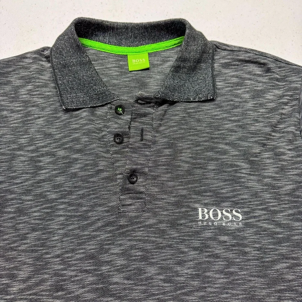 Hugo Boss Men's Heathered Charcoal Polo with Subtle Logo